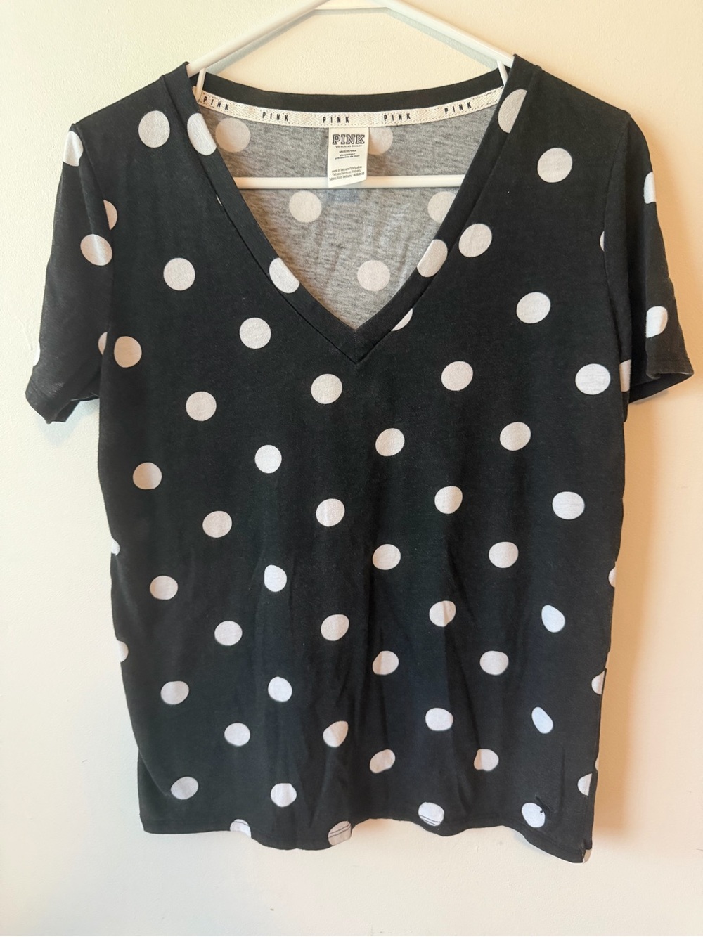 PINK Victoria’s Secret Black White Polka Dot V-Neck T-Shirt M